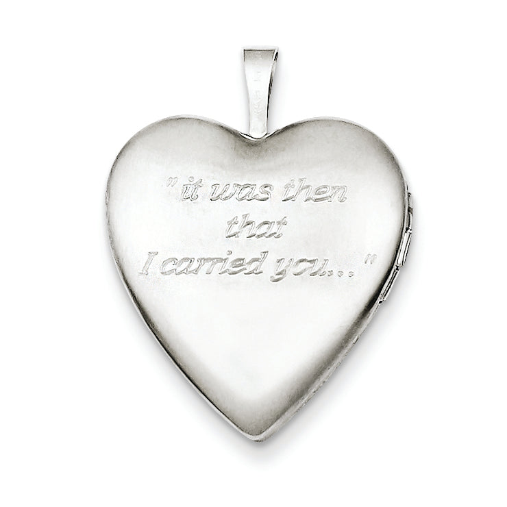 Sterling Silver Rhodium-Plated 20mm D/C Footprints Heart Locket