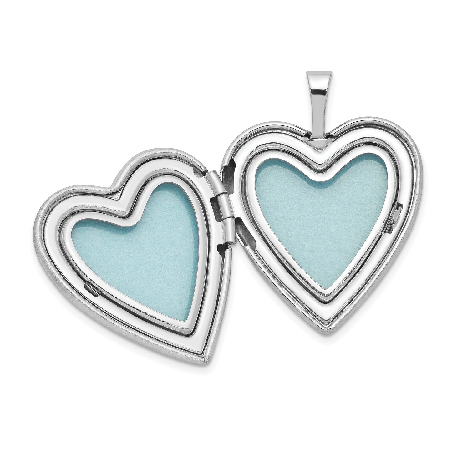 Sterling Silver Rhodium-Plated 20mm Satin & D/C Cross Heart Locket