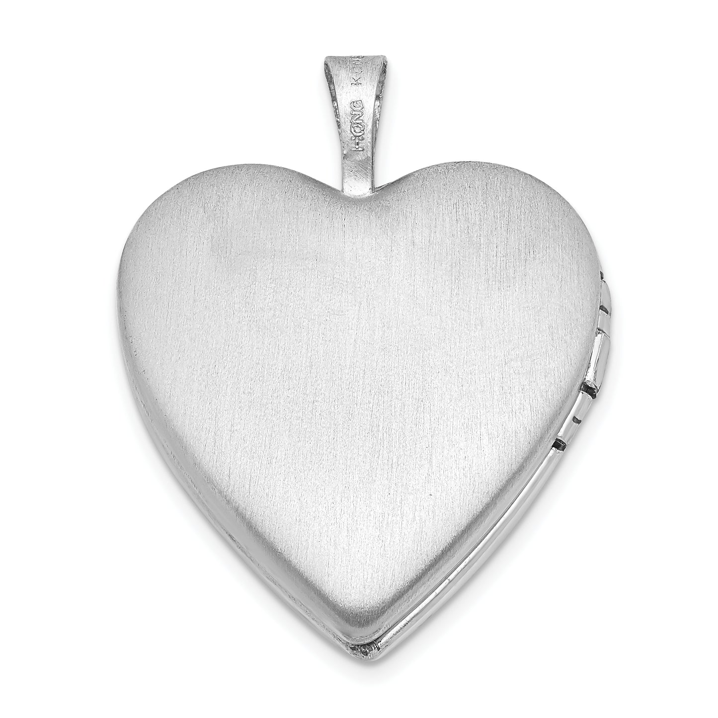 Sterling Silver Rhodium-Plated 20mm Satin Pink Ribbon Love Heart Locket