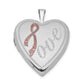 Sterling Silver Rhodium-Plated 20mm Satin Pink Ribbon Love Heart Locket