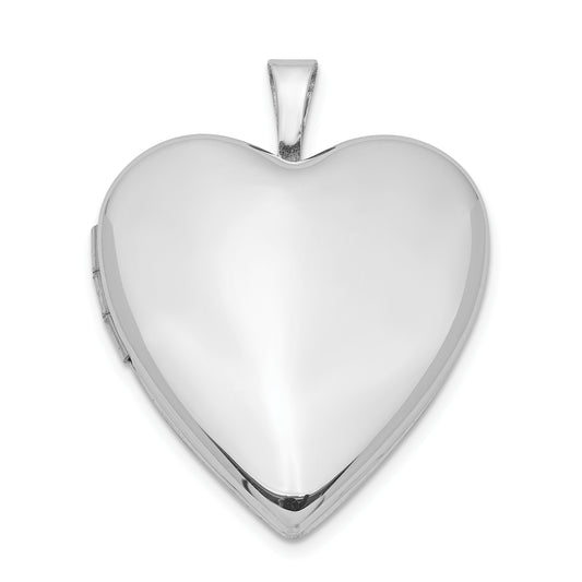 Sterling Silver Rhodium-Plated 20mm Polished Front/Satin Back Heart Locket