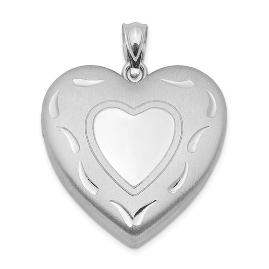 Sterling Silver Rhodium-Plated 24mm D/C Heart Locket