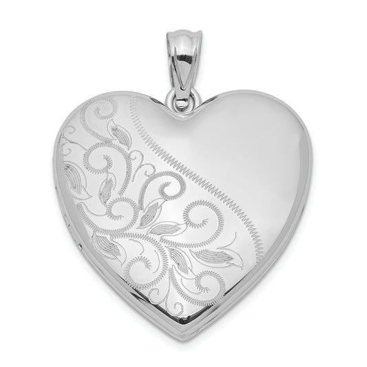 Sterling Silver Rhodium-Plated 24mm Scrolled Heart Family Locket