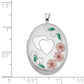 Sterling Silver Rhod-Plated Satin Enamel & D/C Floral Heart Oval Locket