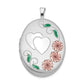 Sterling Silver Rhod-Plated Satin Enamel & D/C Floral Heart Oval Locket