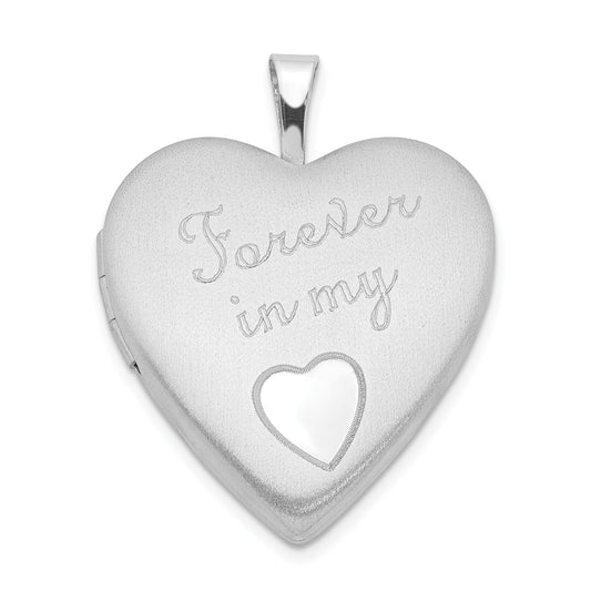 Sterling Silver Rhod-Plated Polished/Satin 20mm Forever In My Heart Locket