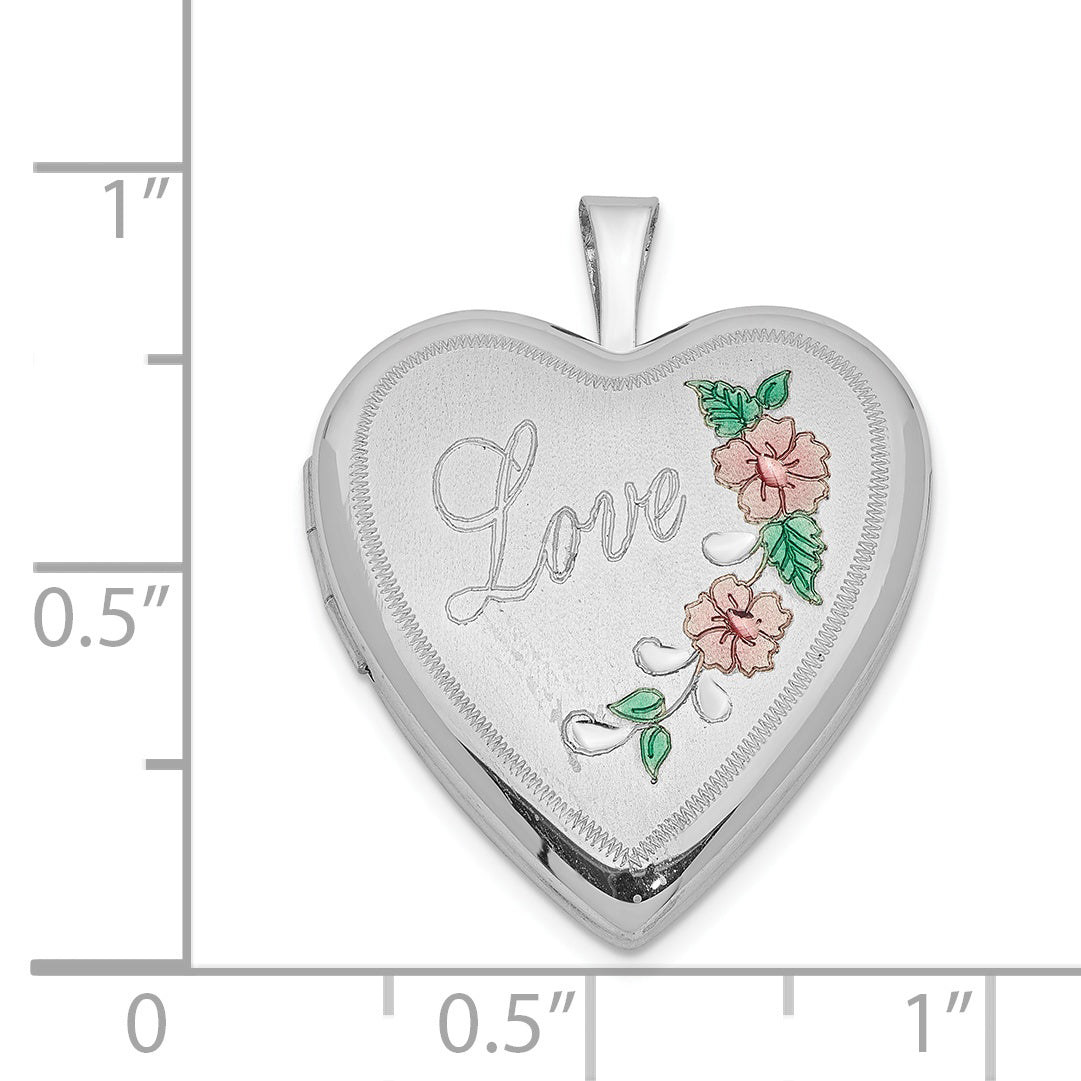 Sterling Silver Rhodium-Plated 20mm D/C & Enameled Love Heart Locket