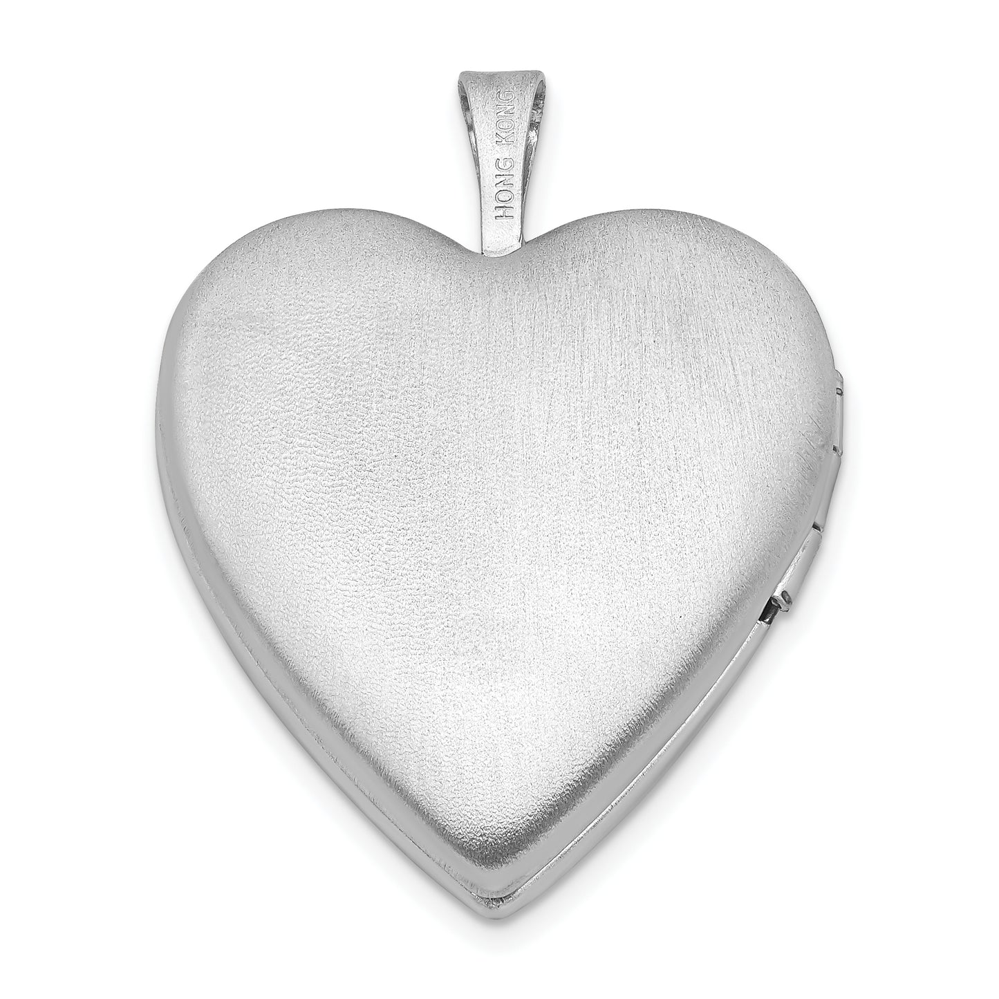 Sterling Silver Rhodium-Plated Polished & Satin Diamond 20mm Heart Locket