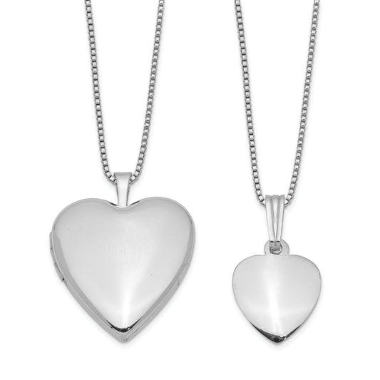 Sterling Silver Rhodium-Plated Polished & Satin Heart 18In Locket Necklace 14In Pendant Set