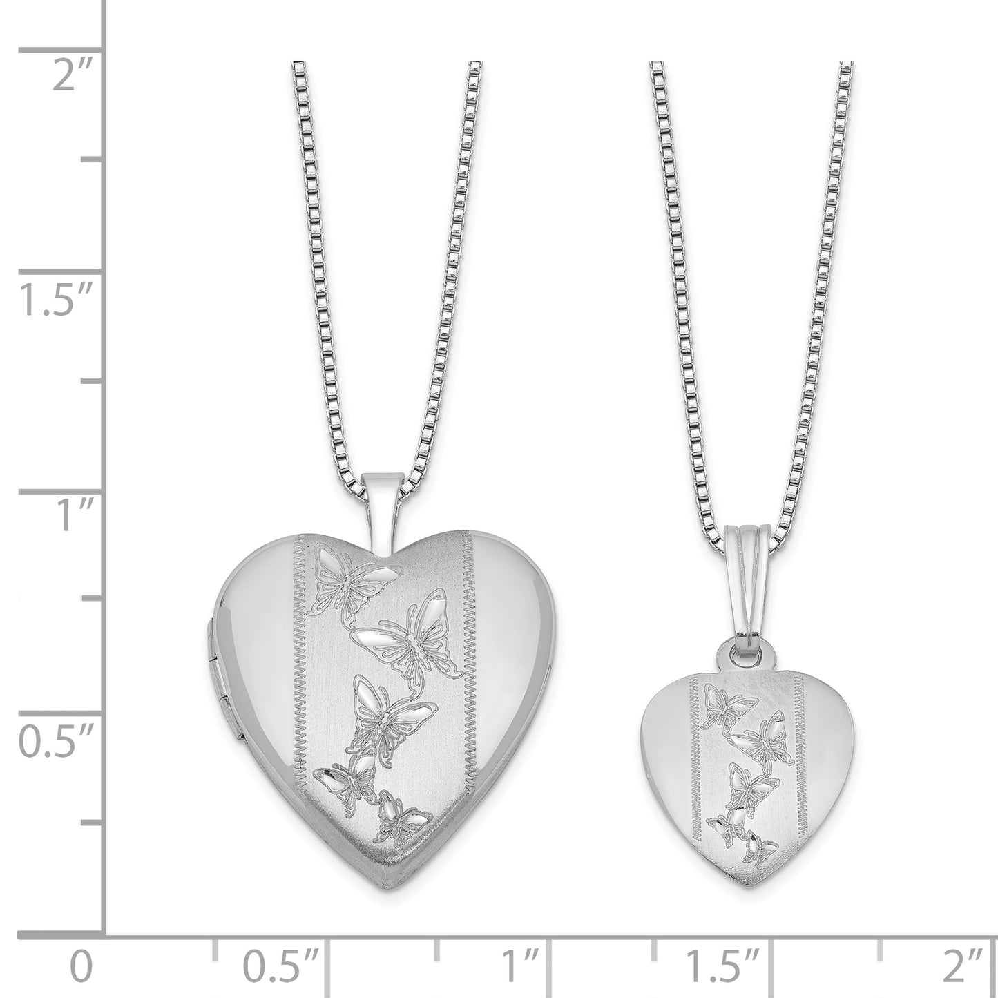 Sterling Silver Rhodium-Plated Polished & Satin Butterfly Heart 18In Locket Necklace 14In Pendant Set