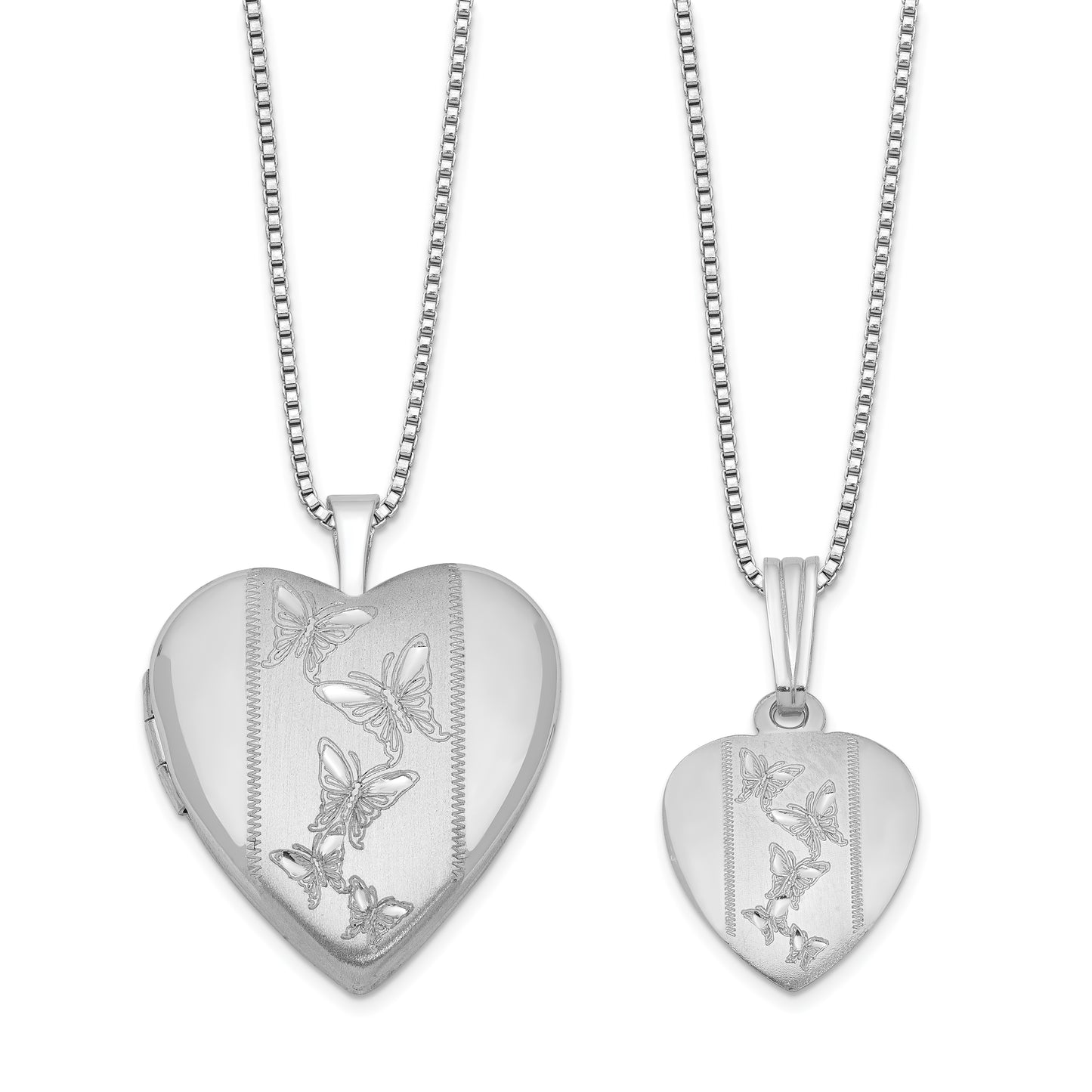 Sterling Silver Rhodium-Plated Polished & Satin Butterfly Heart 18In Locket Necklace 14In Pendant Set