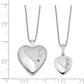 Sterling Silver Rhodium-Plated Diamond Polished & Satin Heart 18In Locket Necklace 14In Pendant Set