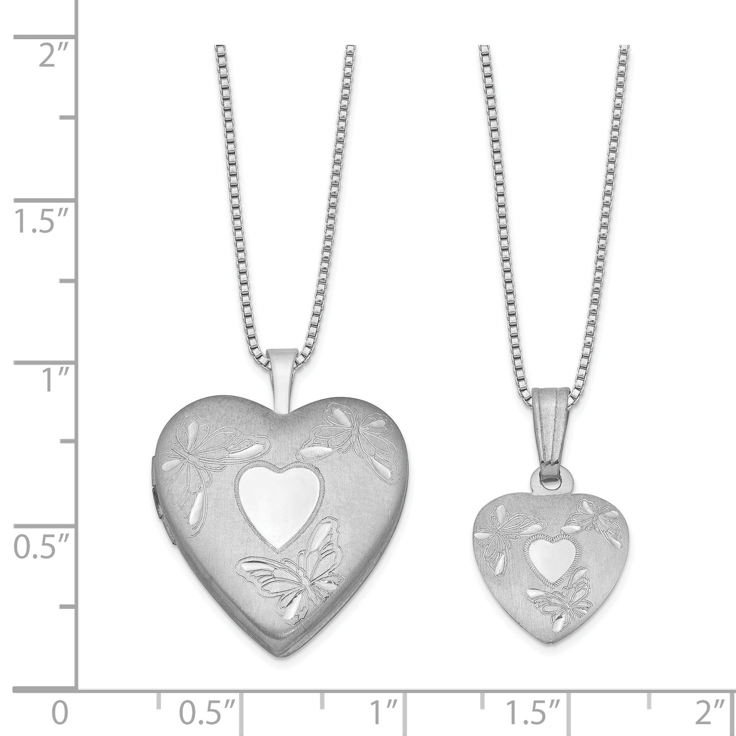 Sterling Silver Rhodium-Plated Polished & Satin Butterfly Heart 18In Locket Necklace And 14In Pendant Set