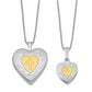 Sterling Silver Rhodium & Gold-Plated Polished Satin Diamond Mom Locket 18In Necklace/ Daughter Pendant 14In Cross Heart Necklace Set