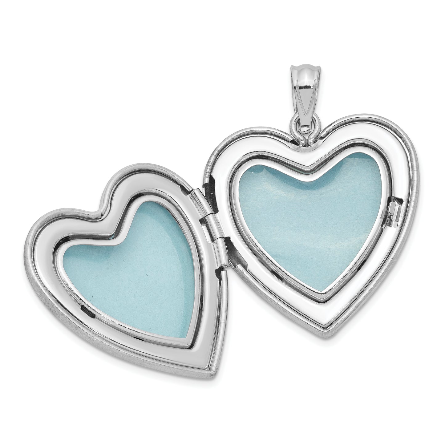 Sterling Silver Rhodium-Plated Satin D/C 18In Diamond Cross Heart Locket Necklace & 14In Pendant Set