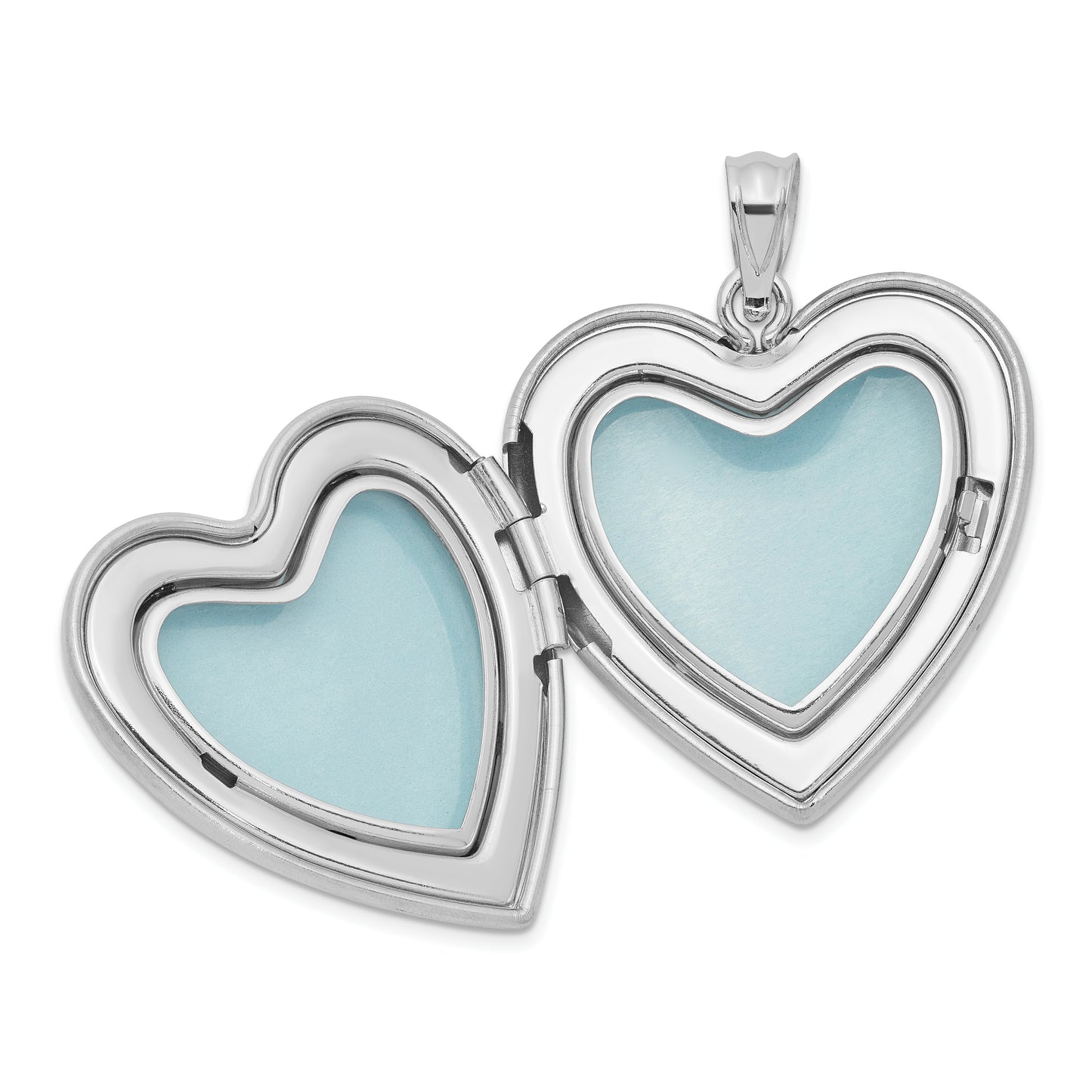 Sterling Silver Rh-Plated Diamond Pol/Satin Heart Locket & Pendant Set