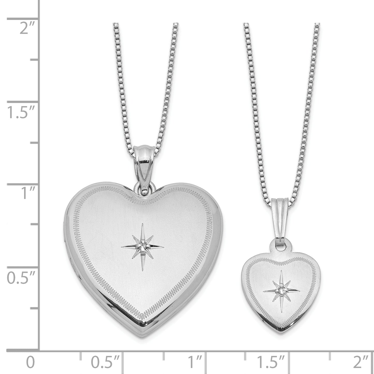 Sterling Silver Rh-Plated Diamond Pol/Satin Heart Locket & Pendant Set