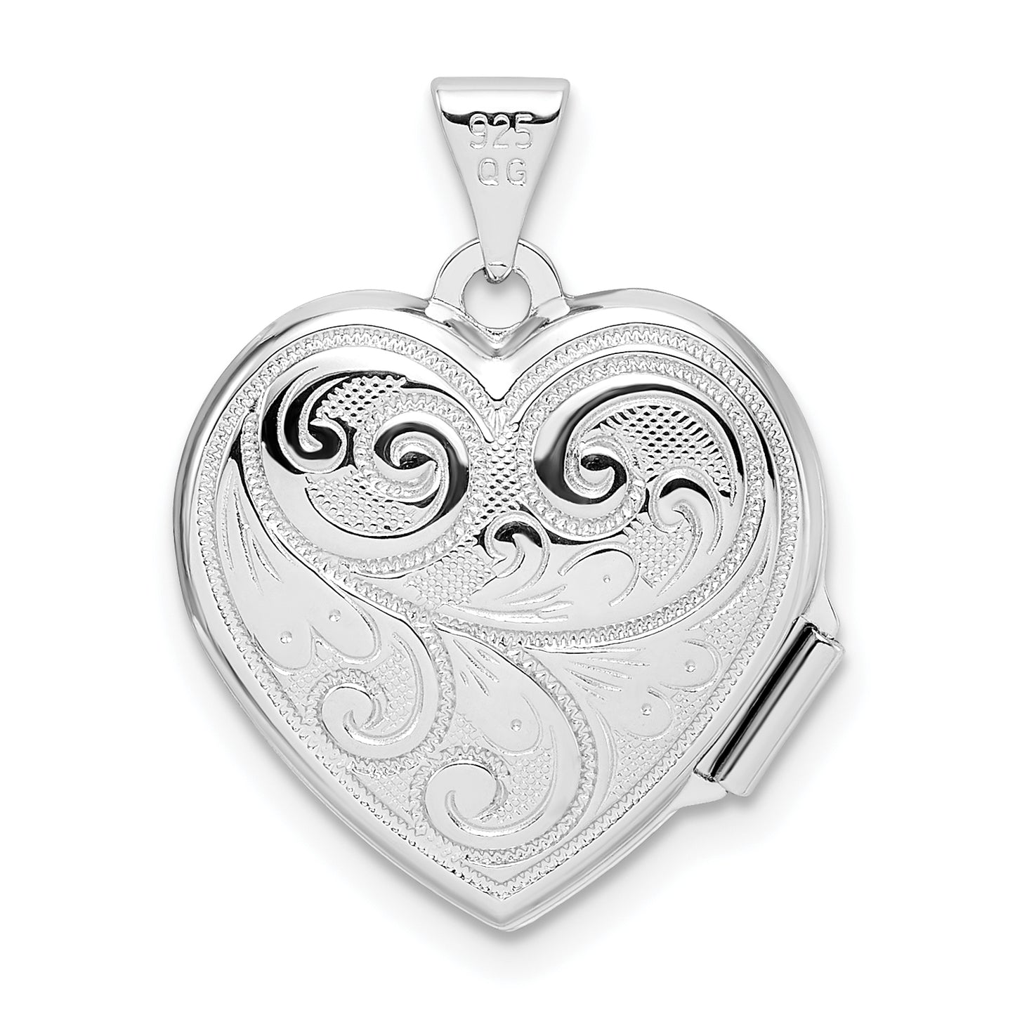 Sterling Silver Rhodium-Plated Scrolled Reversible Heart Locket