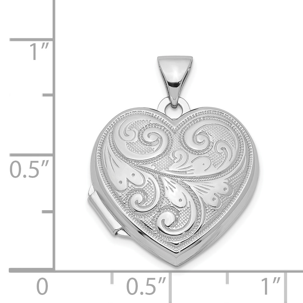 Sterling Silver Rhodium-Plated Scrolled Reversible Heart Locket