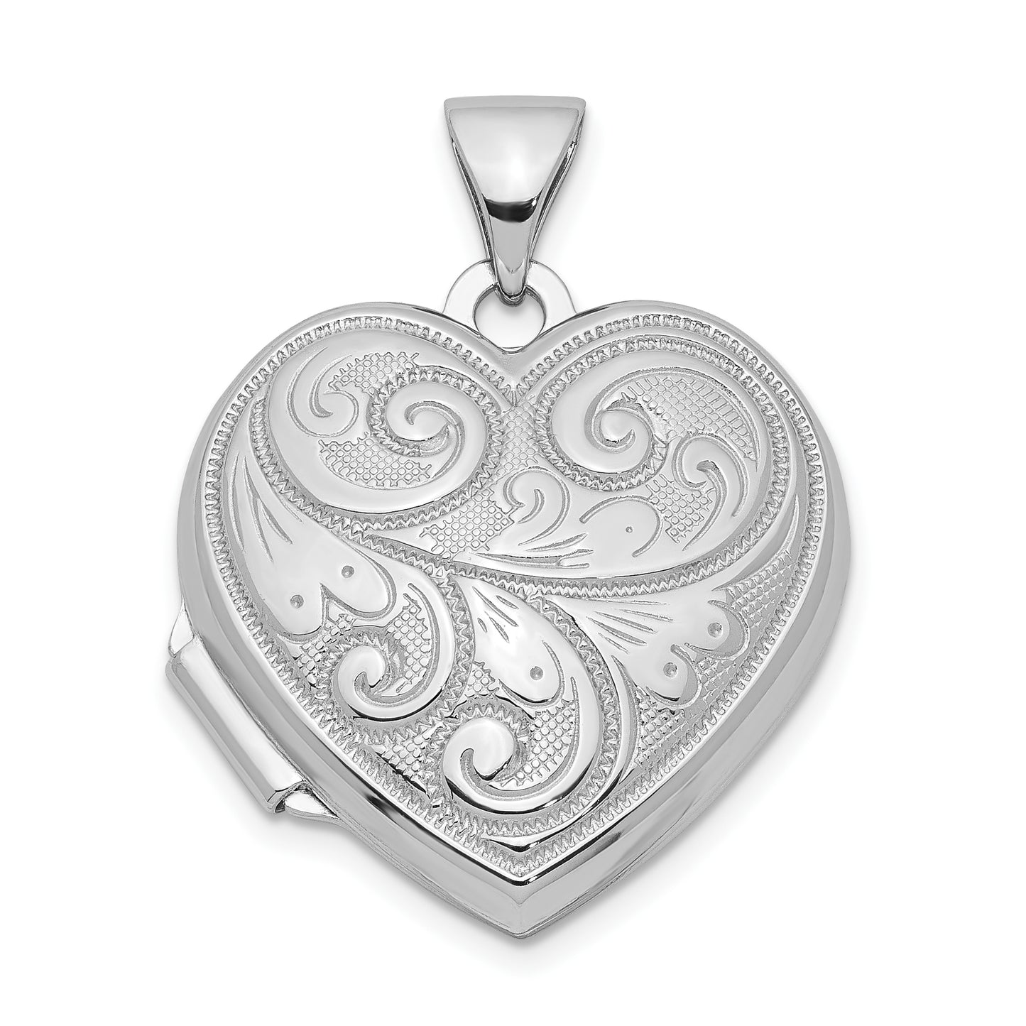 Sterling Silver Rhodium-Plated Scrolled Reversible Heart Locket