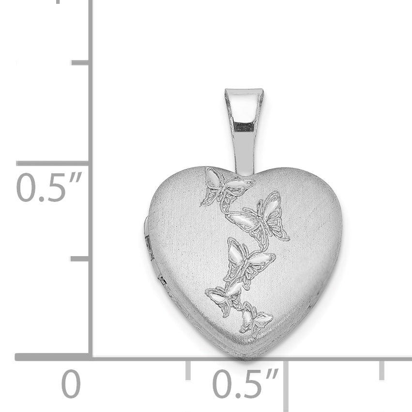 Sterling Silver Rhodium-Plated Butterflies 12mm Heart Locket