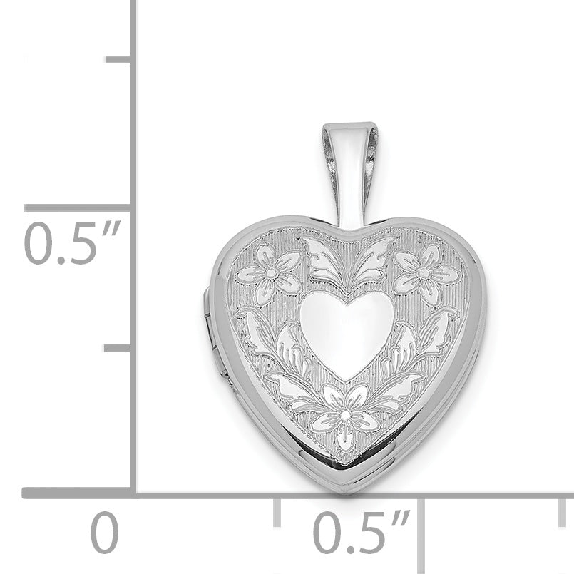 Sterling Silver Rhodium-Plated Floral Heart Wings 12mm Locket