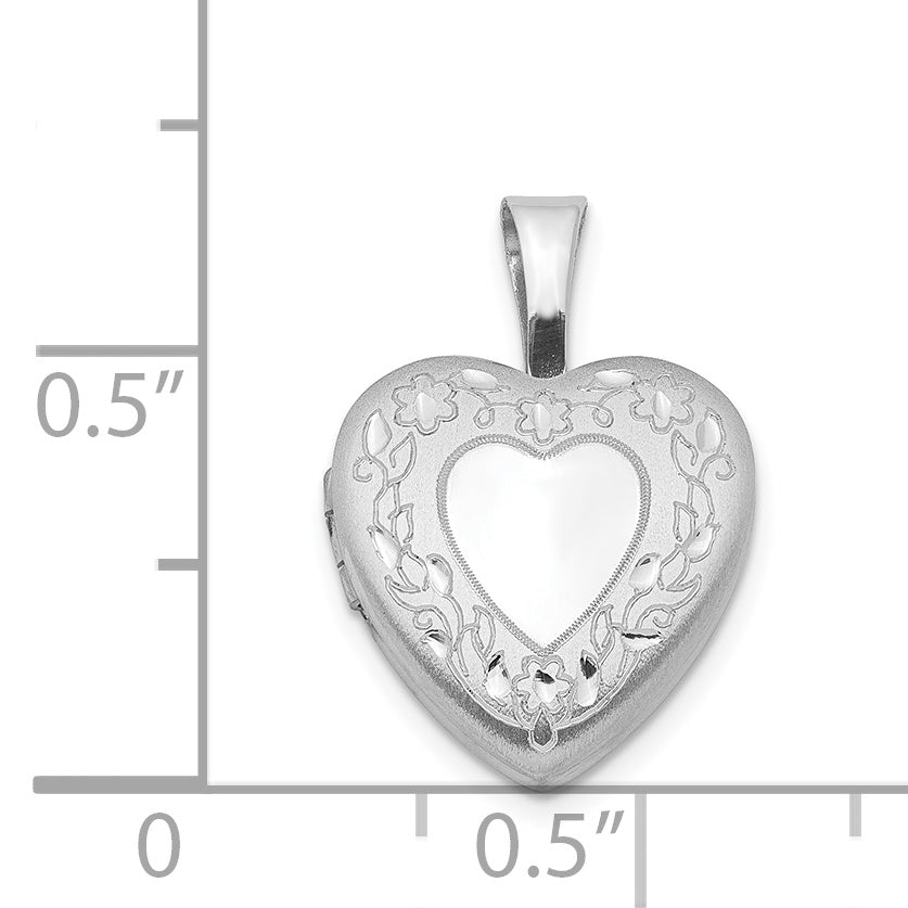 Sterling Silver Rhodium-Plated Flower Border 12mm Heart Locket