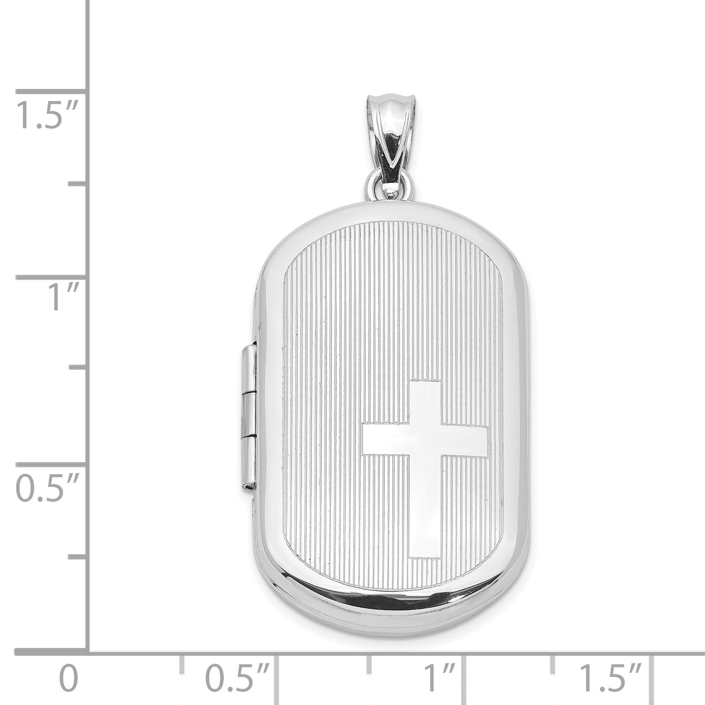 Sterling Silver Rhodium-Plated Cross Rectangular Locket