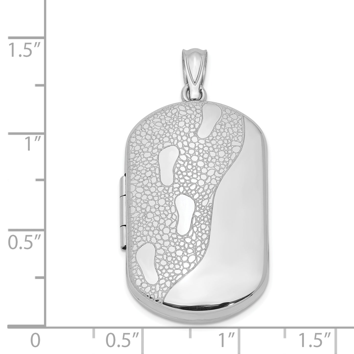 Sterling Silver Rhodium-Plated 30mm Footprints Rectangular Locket