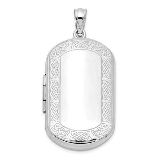 Sterling Silver Rhodium-Plated Celtic Border Rectangular Locket