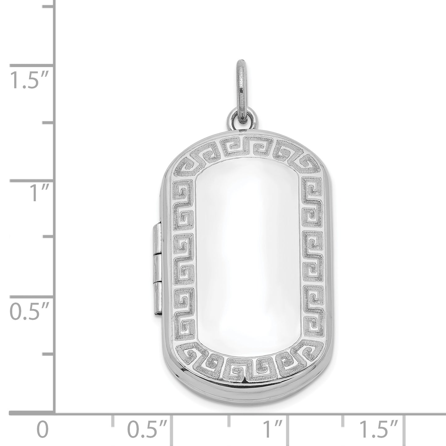 Sterling Silver Rhodium-Plated Greek Key Border Rectangular Locket