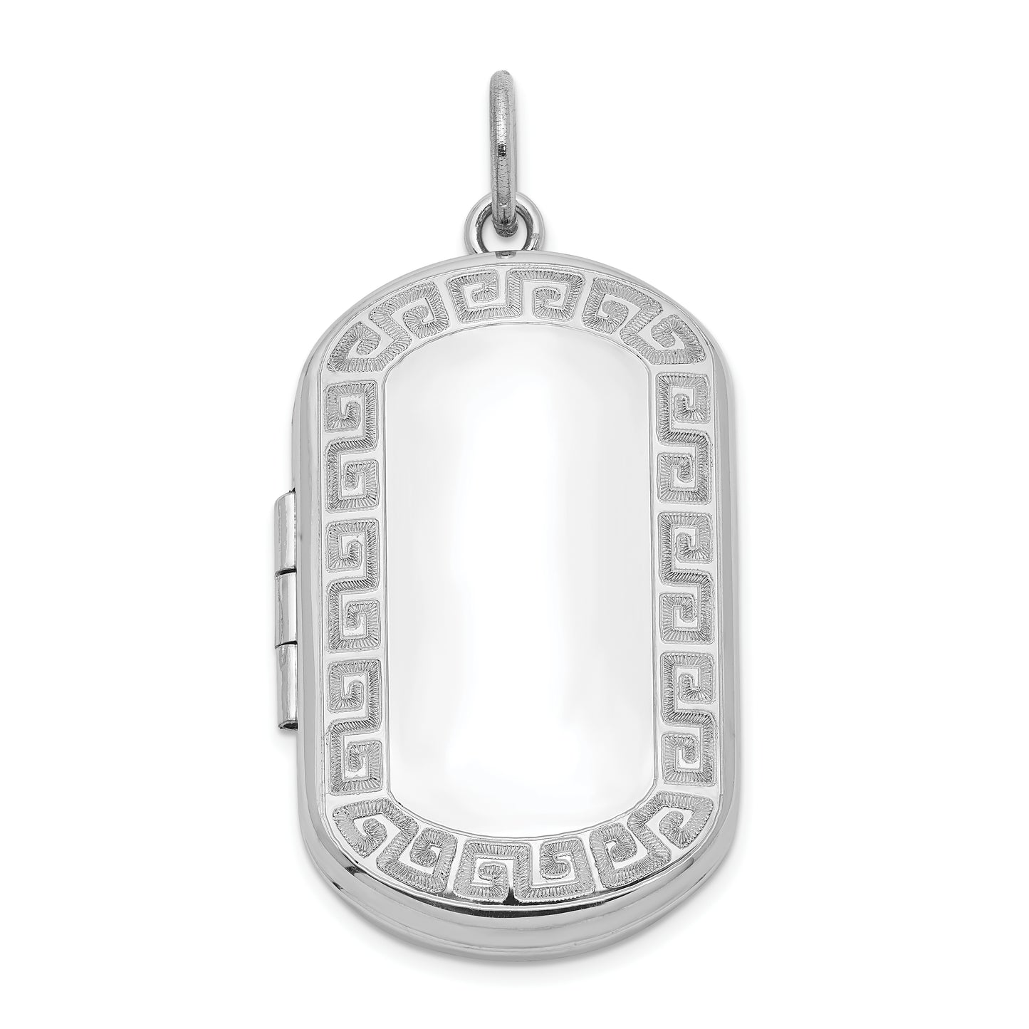 Sterling Silver Rhodium-Plated Greek Key Border Rectangular Locket