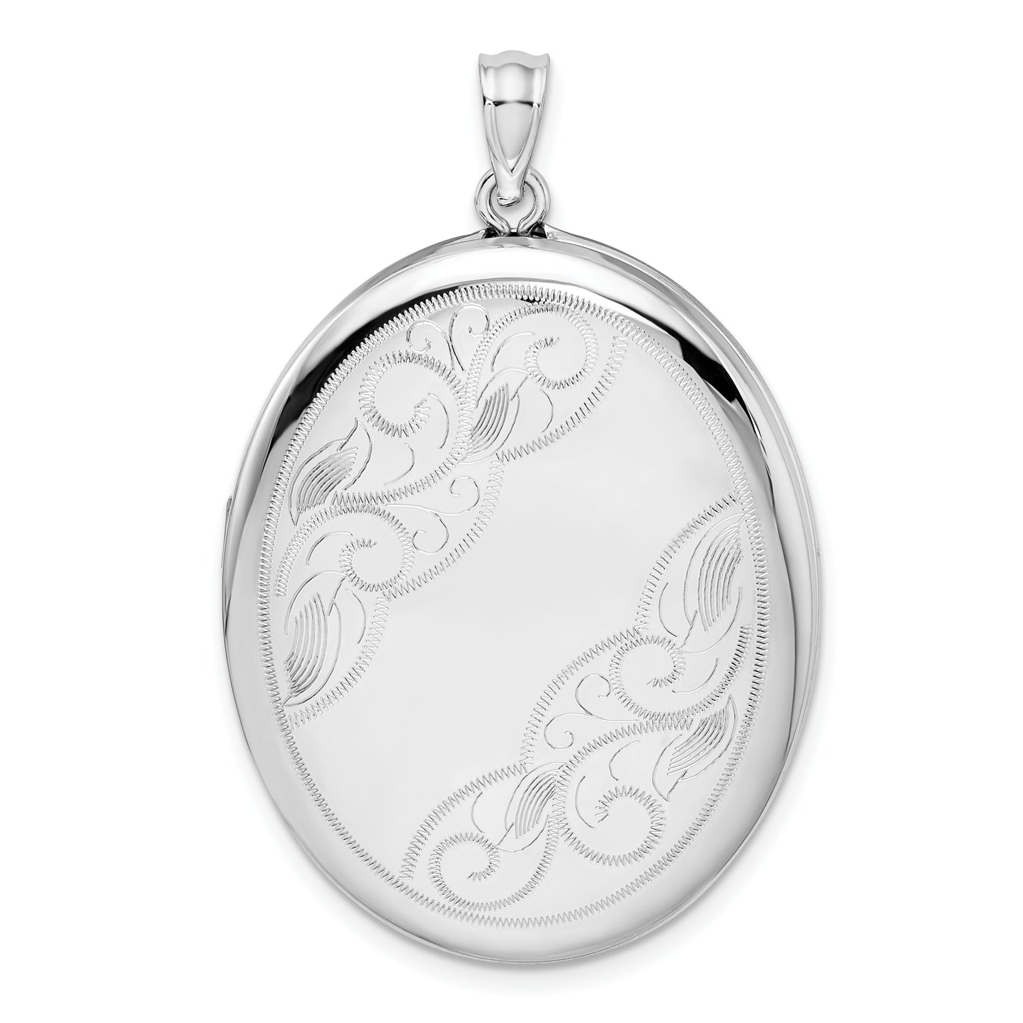 Sterling Silver Rhodium-Plated W/ Side Swirls 34mm Oval Locket