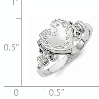 Sterling Silver Rhodium-Plated 10mm Heart Locket Ring