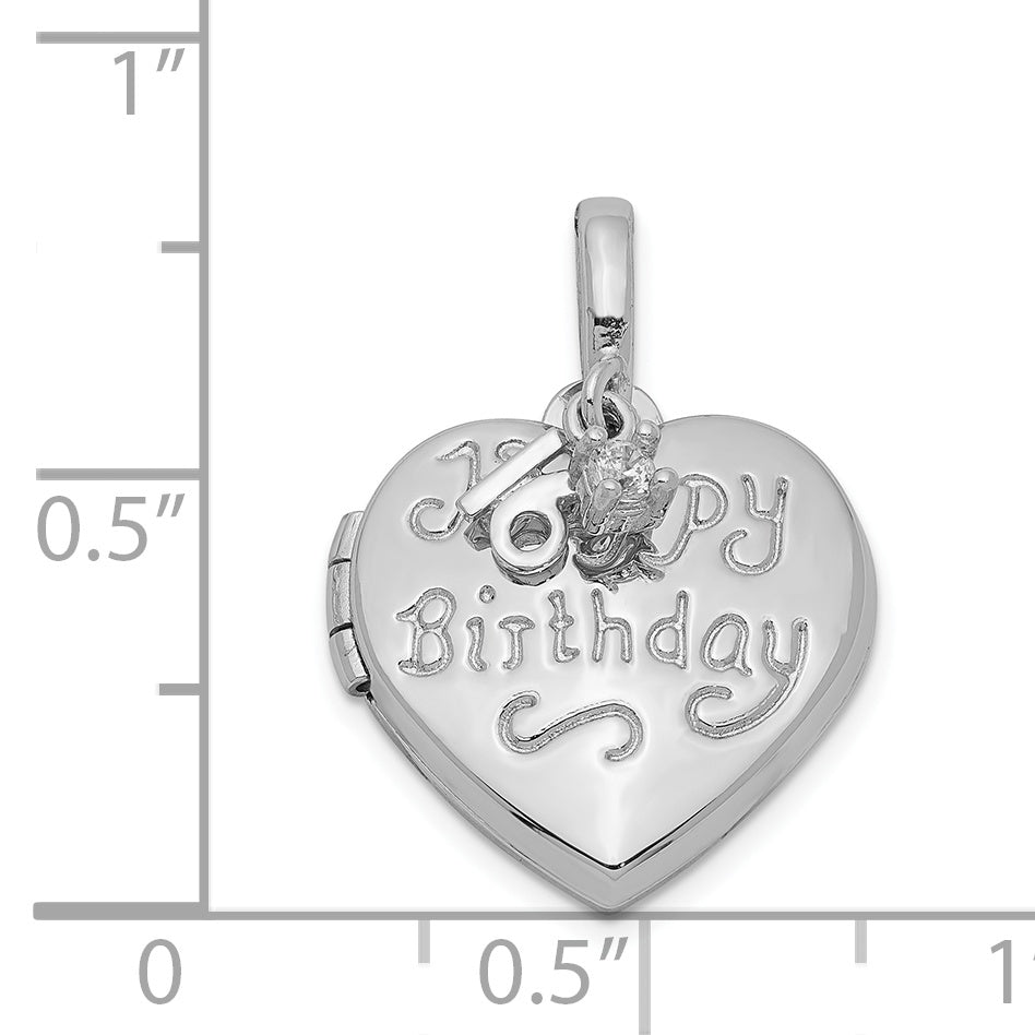 Sterling Silver Rhodium-Plated Happy 16Th Birthday W/ Cz Heart Locket