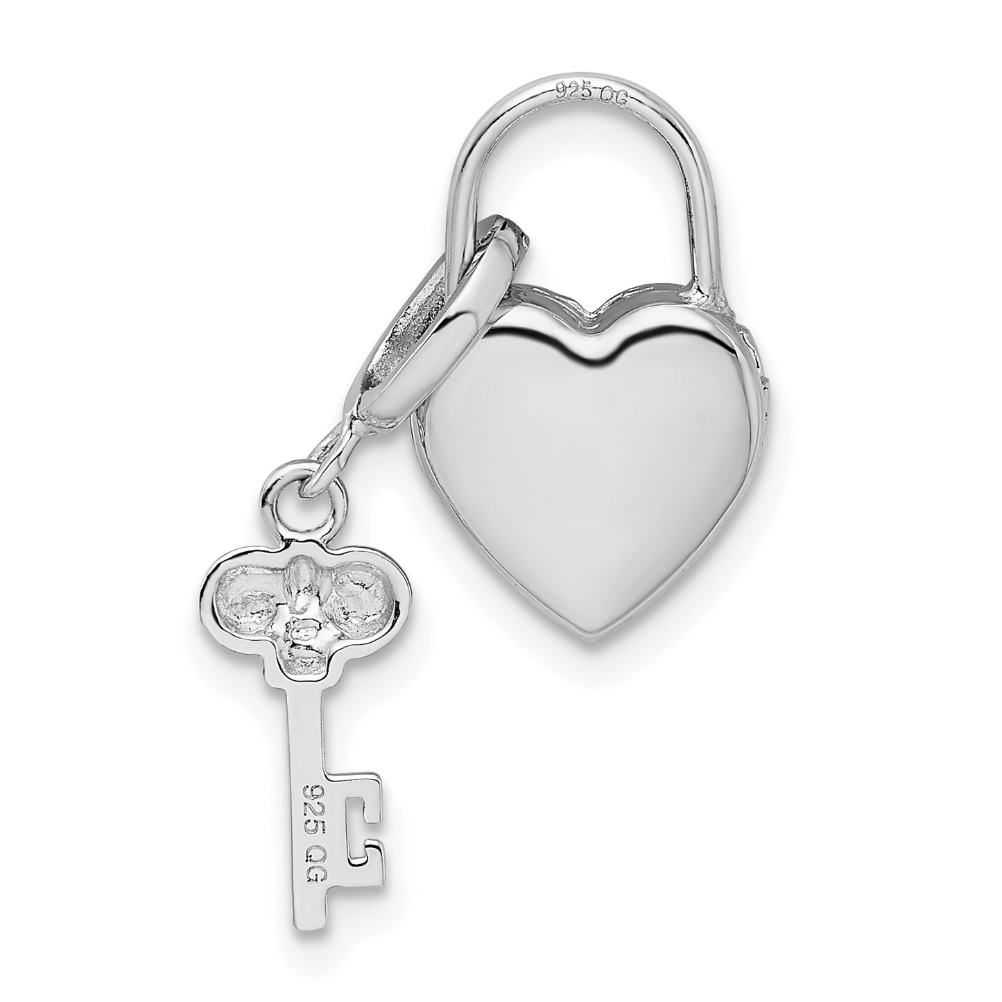 Sterling Silver Rhod & Gold-Plated 10mm Heart Lock Key Hinge Locket Charm