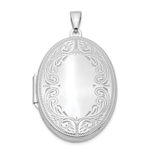 Sterling Silver Rhodium-Plated 31mm Oval Scroll Locket