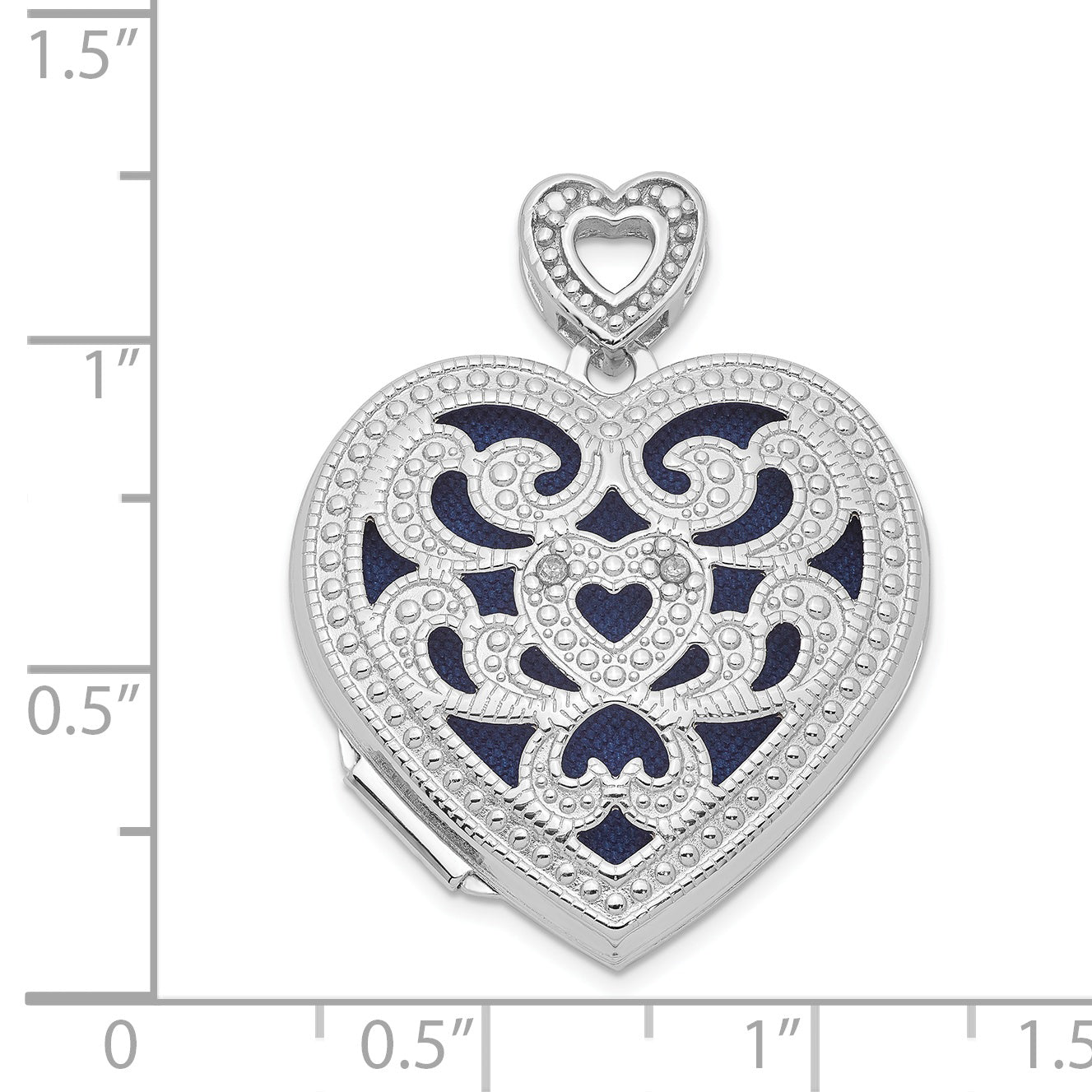 Sterling Silver Rhodium-Plated 24mm W/ Diamond Vintage Heart Locket