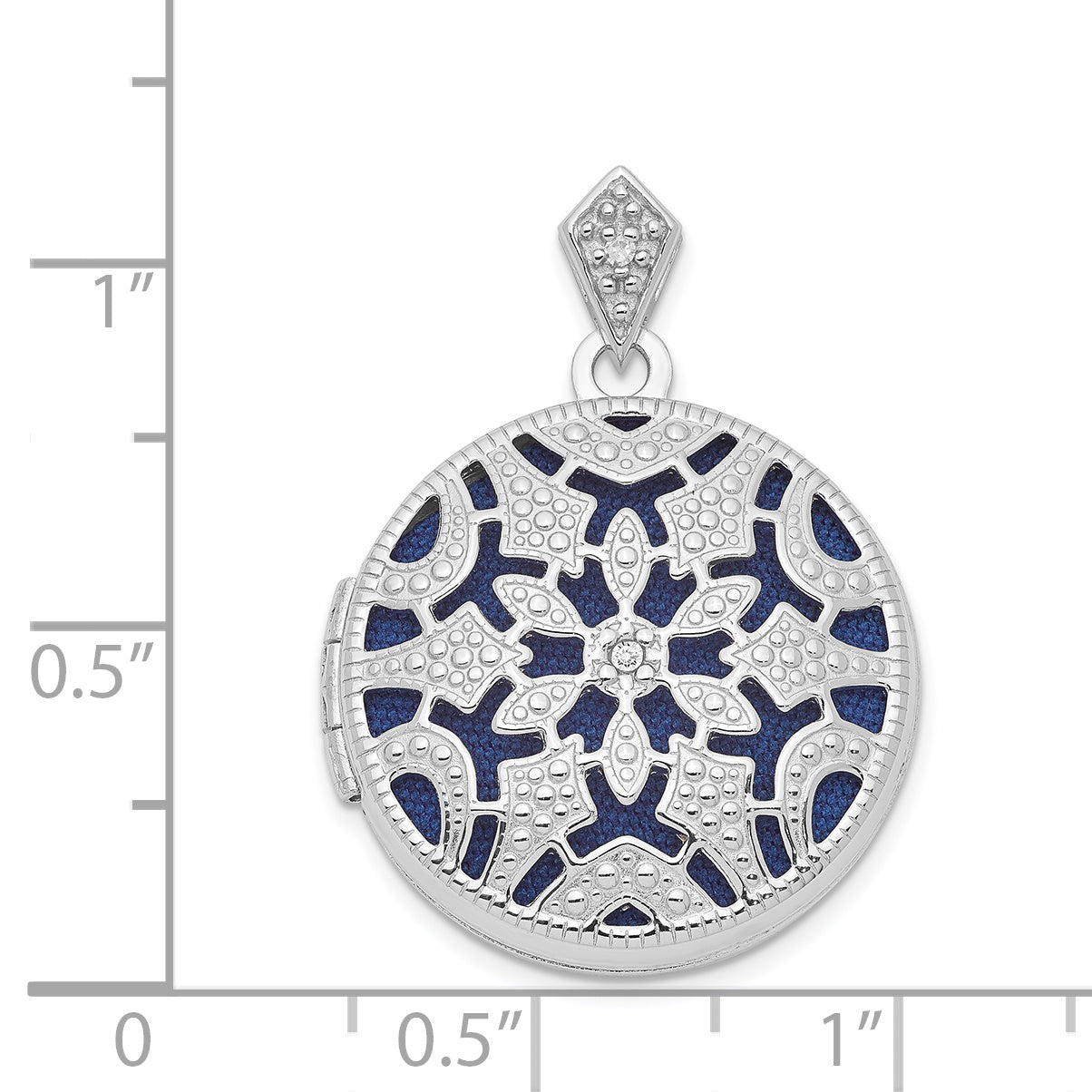 Sterling Silver Rhodium-Plated 20mm Round W/Diamond Vintage Locket