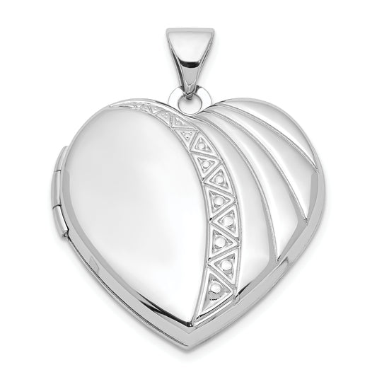 Sterling Silver Rhodium-Plated 21mm Textured Heart Locket