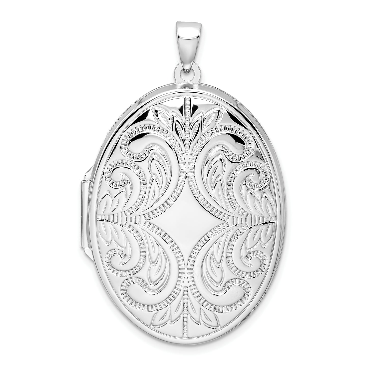 Sterling Silver Rhodium-Plated Oval Scroll Locket