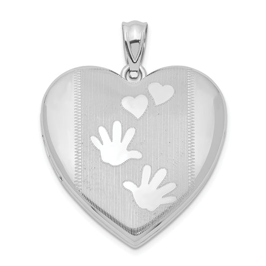 Sterling Silver Rhodium-Plated Handprints Heart Locket