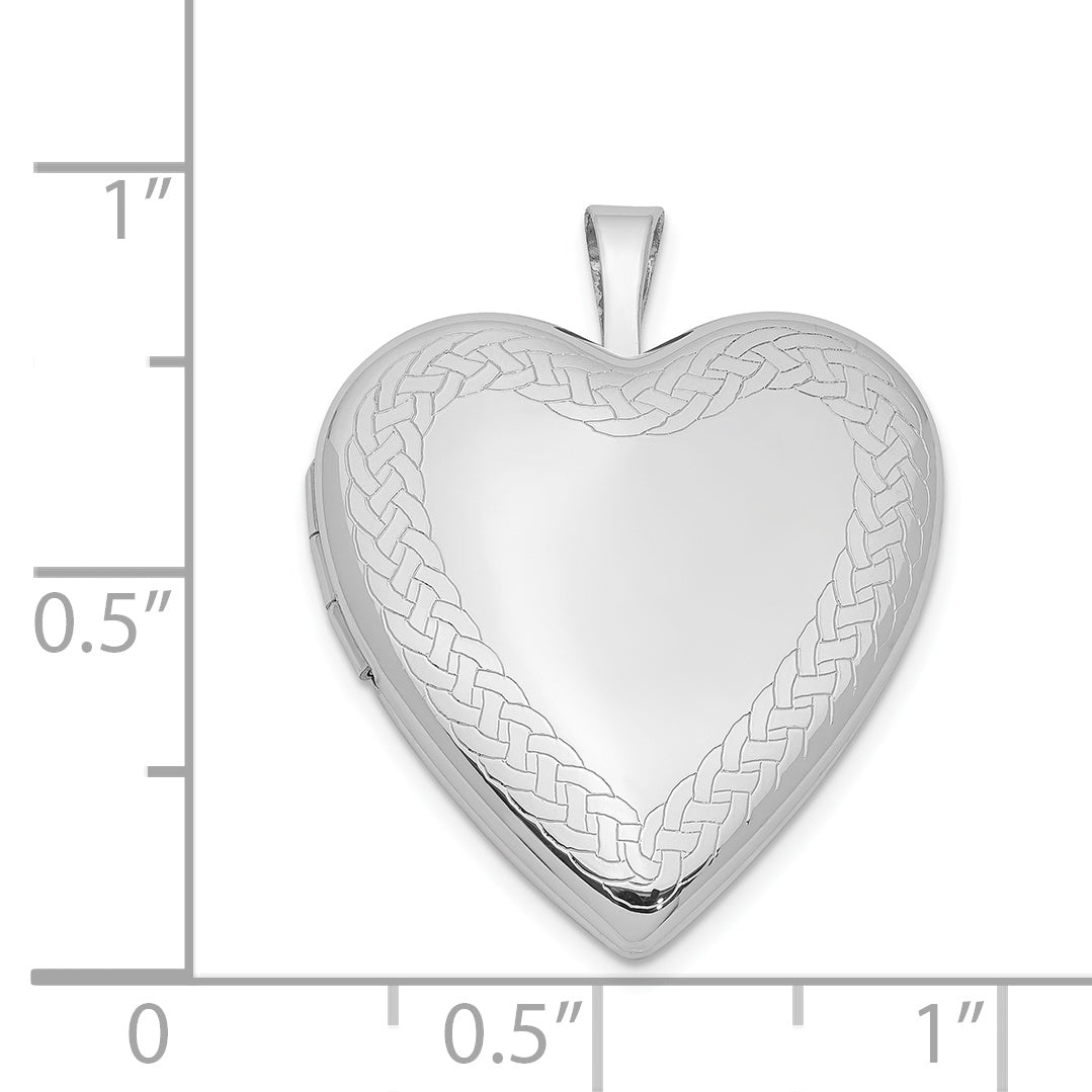 Sterling Silver Rhodium-Plated Braided Edge Heart Locket