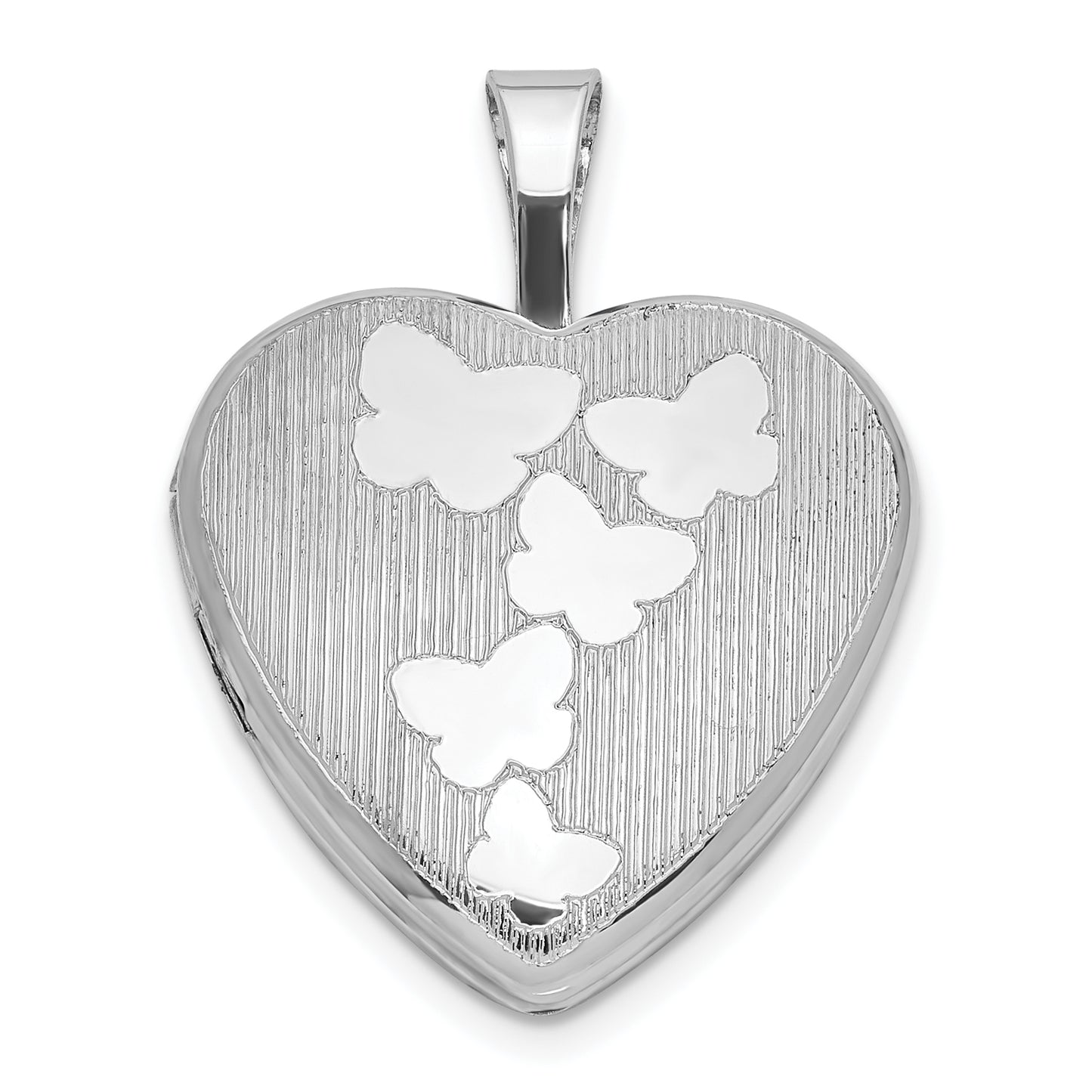 Sterling Silver Polished & Striped Butterflies Heart Locket