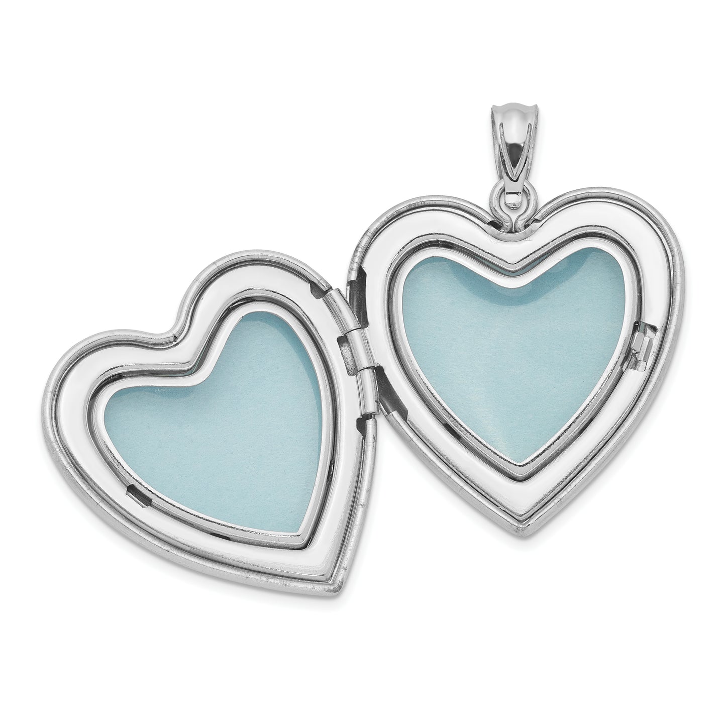 Sterling Silver Rhodium-Plated Polished & Satin Heart Locket