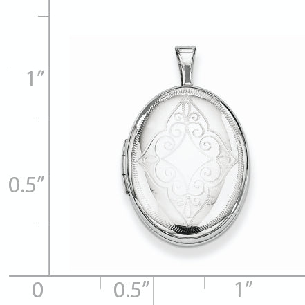 Sterling Silver Rhodium-Plated Scroll Oval Locket