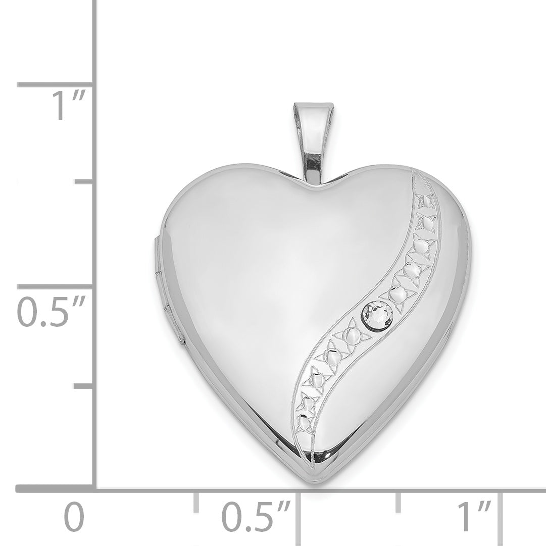 Sterling Silver Rhodium-Plated Crystal Heart Locket