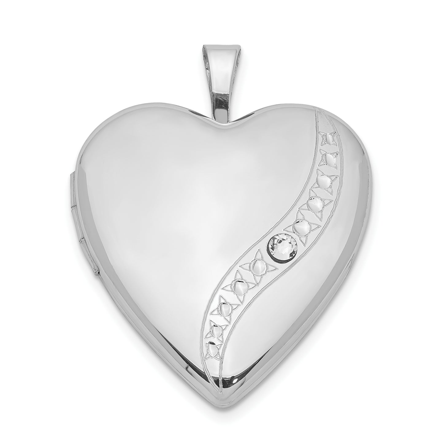 Sterling Silver Rhodium-Plated Crystal Heart Locket