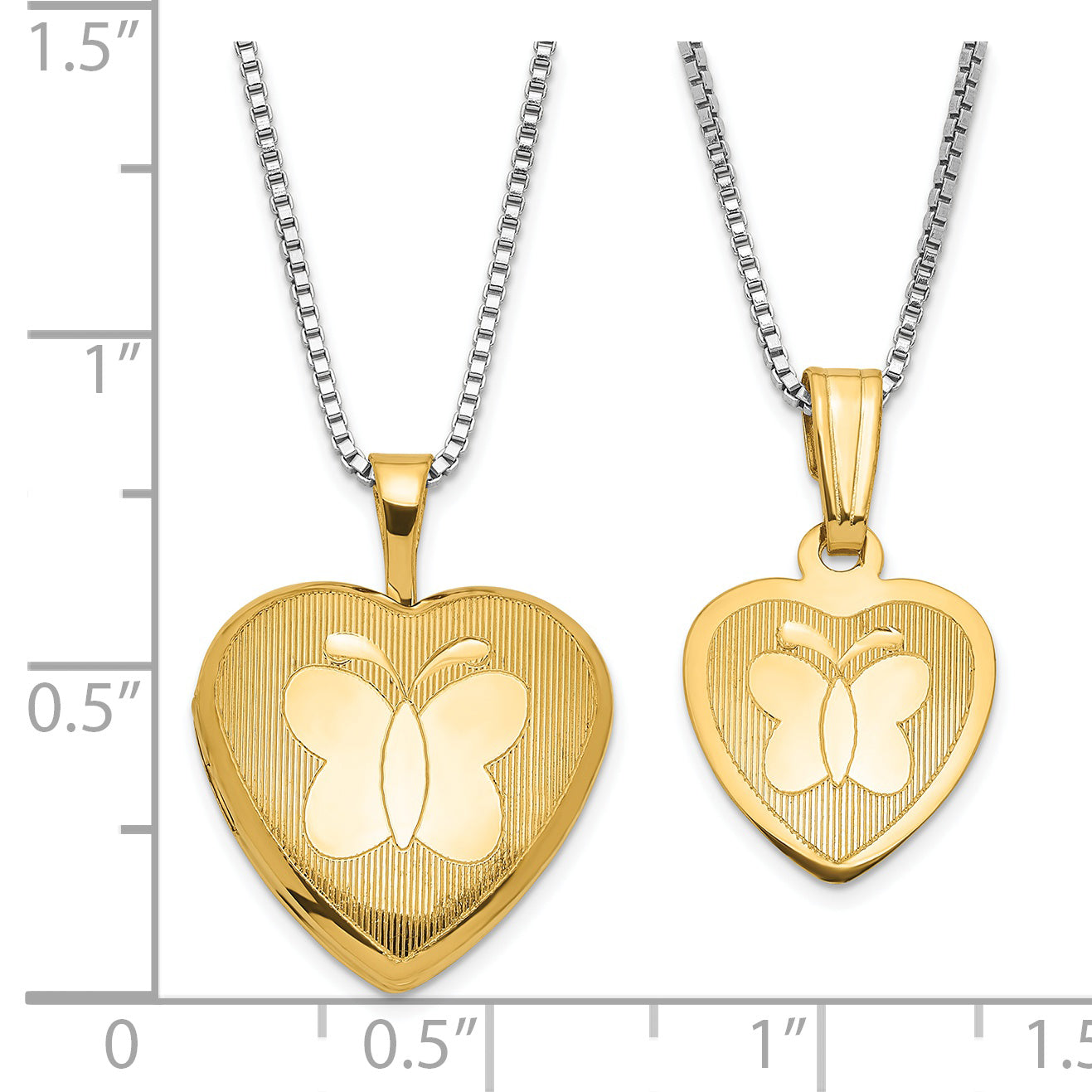 Sterling Silver Gold-Plated Textured Butterfly Heart 16mm 18In Locket & 14In Pendant Necklace Set