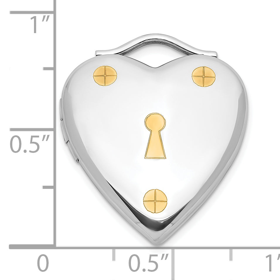 Sterling Silver & Gold-Plated Polished 20mm Lock Heart Locket